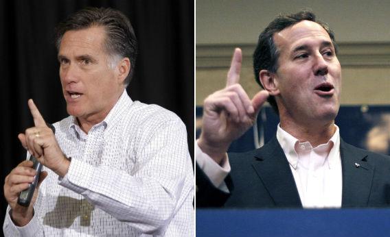 Mitt Romney and Rick Santorum in Michigan
