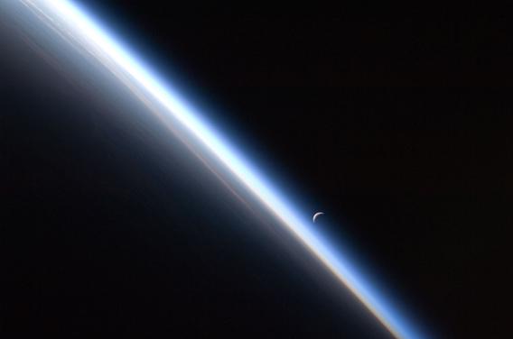 Crescent Moon and Earth seen from space