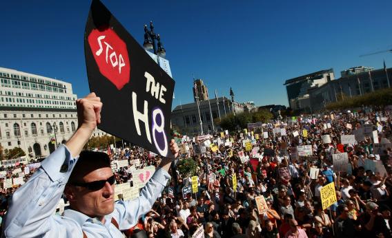 A rally in defense of gay marriage, 2008