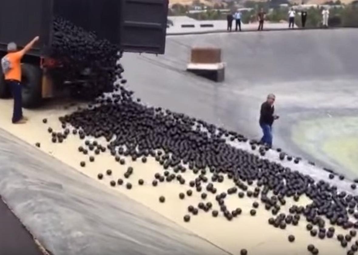 California shade balls plastic balls added to Los Angeles reservoirs