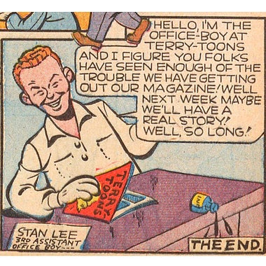 Stan Lee as “3rd Assistant Office Boy” in Terry-Toons Comics No. 12, cover-dated September 1943.