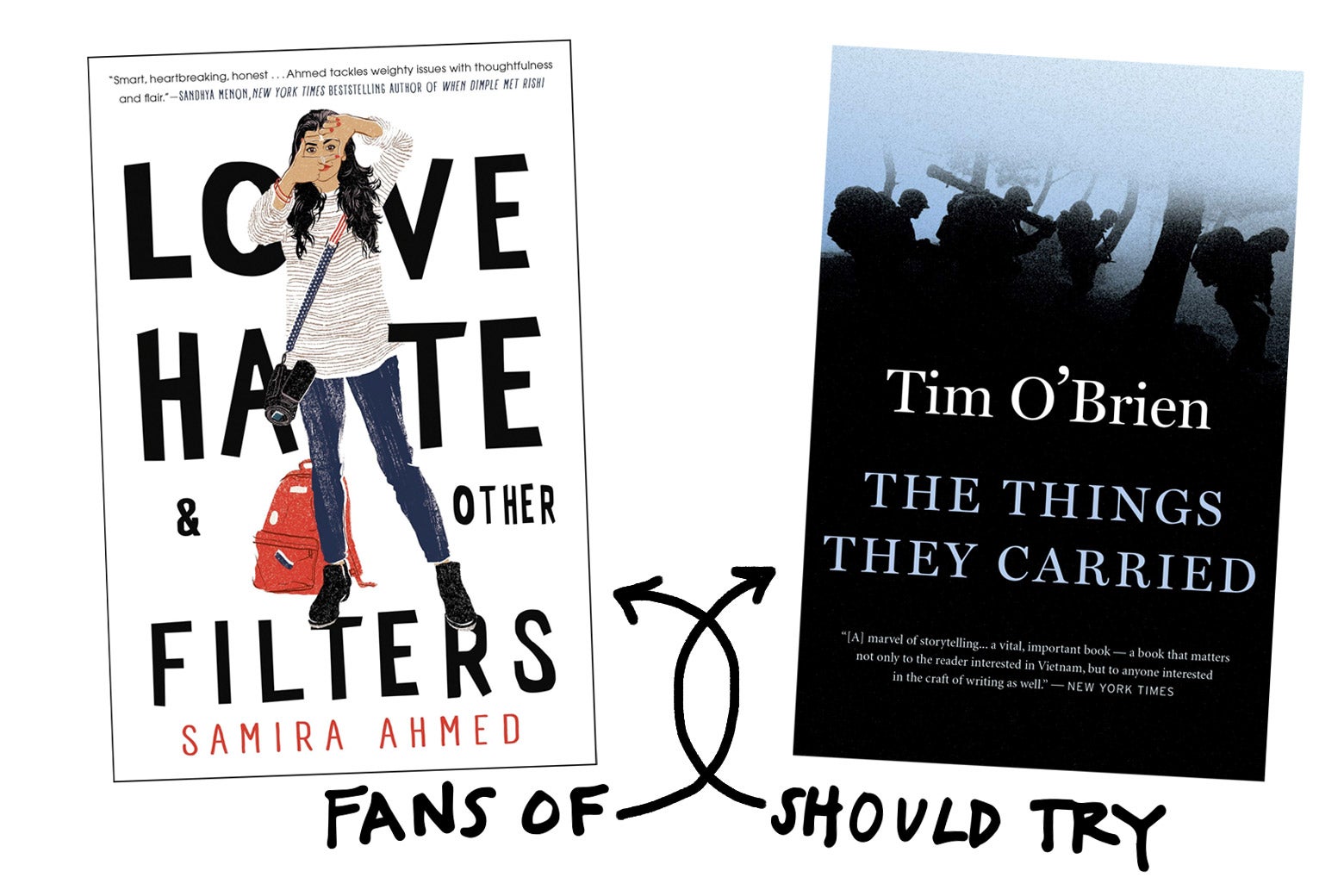 Fans of Love, Hate, and Other Filters should try The Things They Carried by Tim O'Brien.
