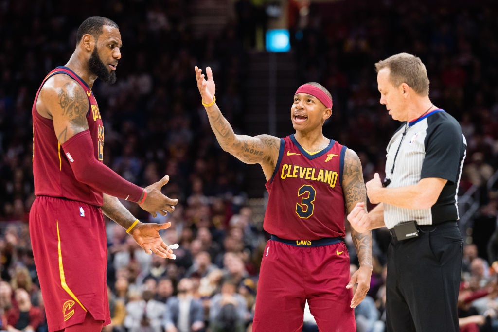LeBron James and the newly traded Isaiah Thomas during a game on Jan. 2. in Cleveland.