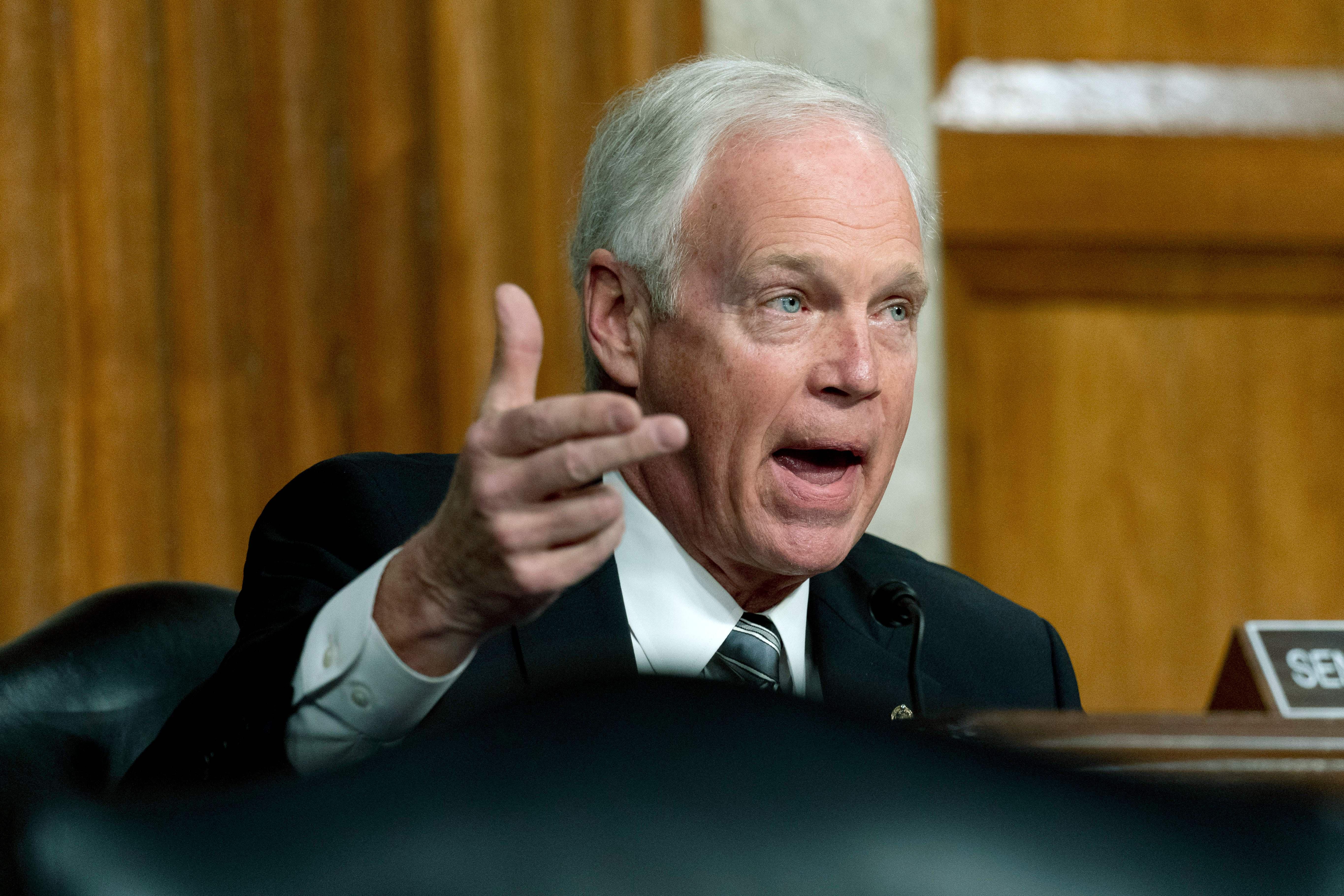 Ron Johnson gestures while speaking in a hearing.