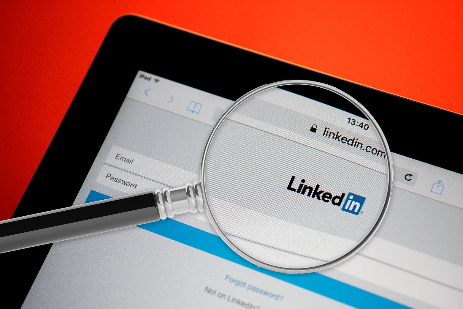 A magnifying glass on a LinkedIn page.