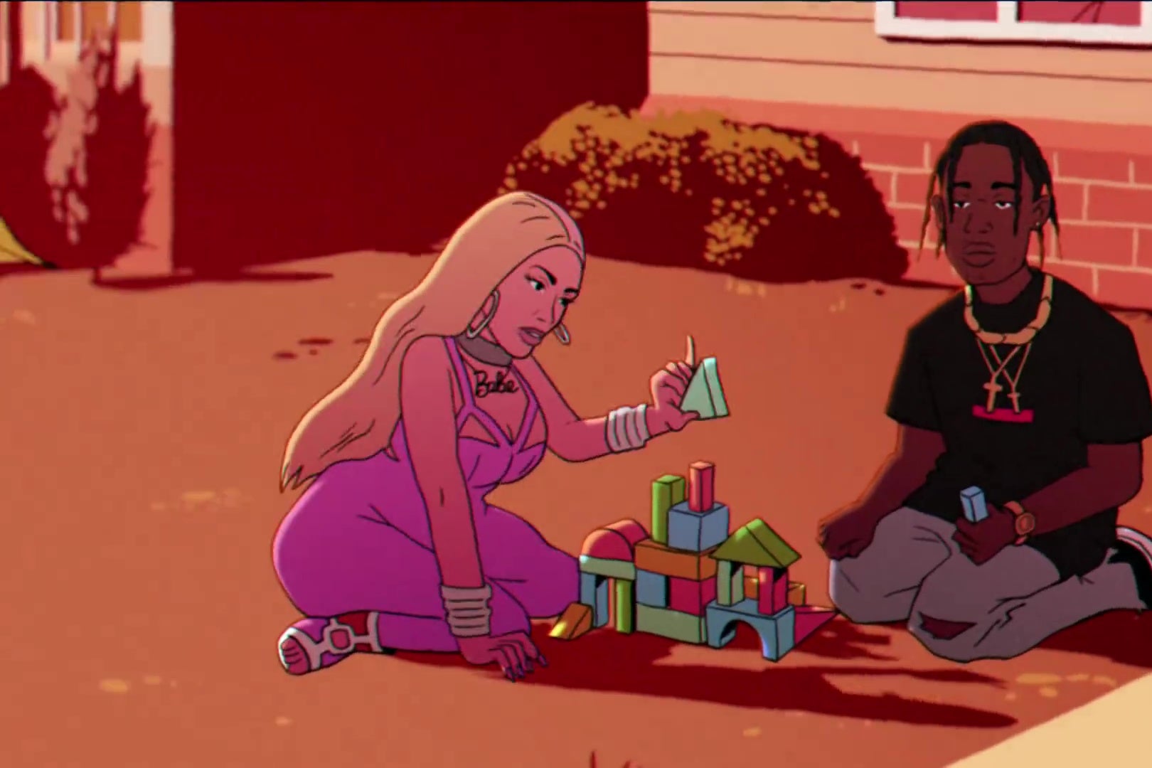 Animated versions of Nicki Minaj and Travis Scott.