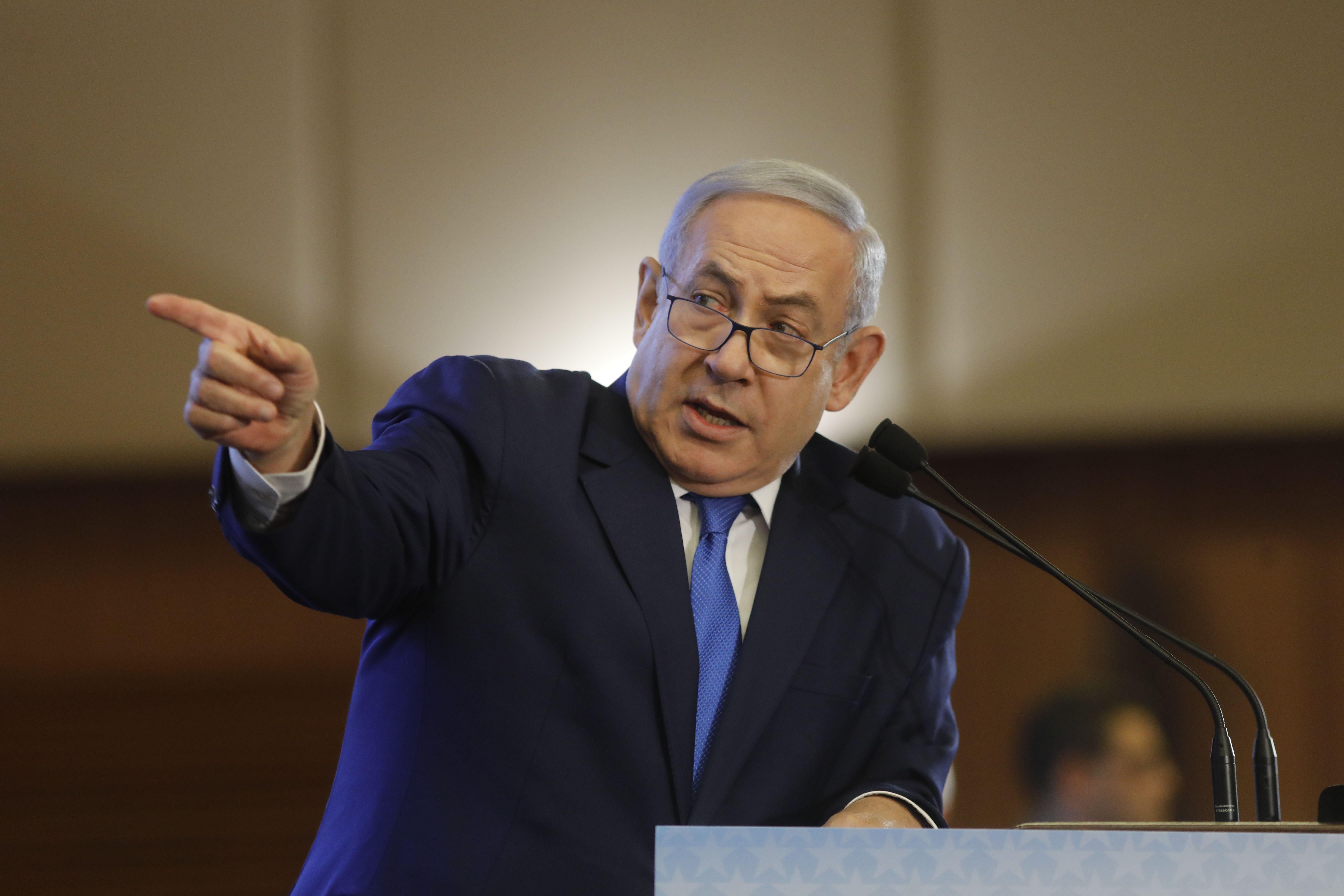 Israeli Prime Minister Benjamin Netanyahu speaks during a conference of Presidents of Major American Jewish Organisations, in Jerusalem on February 18 2019. 