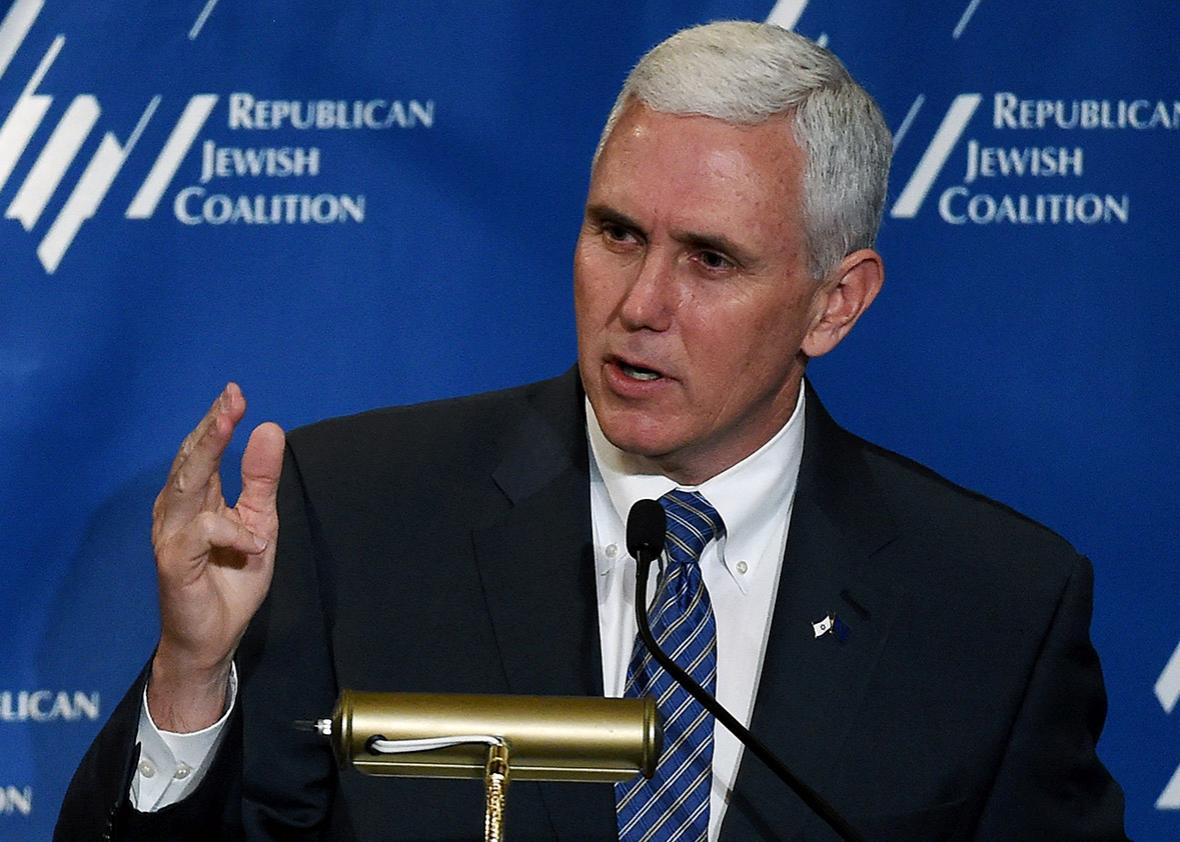 Indiana Gov. Mike Pence speaks during the Republican Jewish Coalition spring leadership meeting at The Venetian Las Vegas on April 25, 2015 in Las Vegas, Nevada.