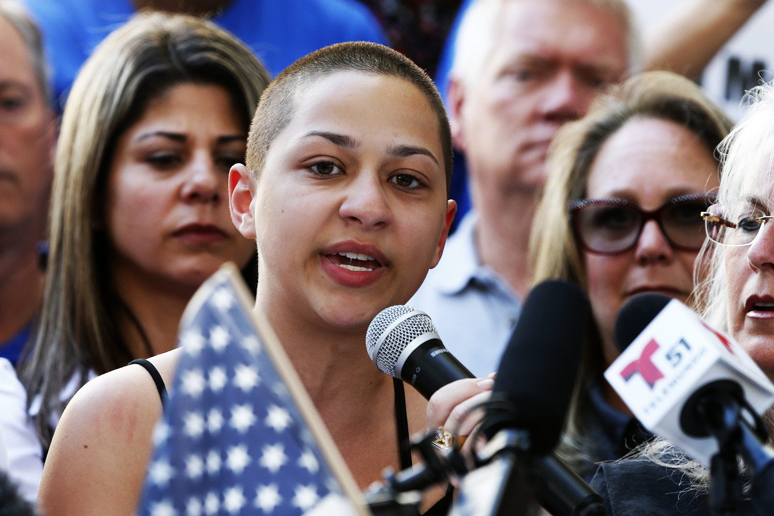 Marjory Stoneman Douglas High School student Emma González gives a speech at a rally for gun control at the Broward County Federal Courthouse in Fort Lauderdale, Florida, on Feb. 17.