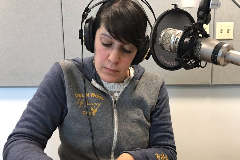 Amy Westervelt records a segment at KUNR, the local Reno NPR station.