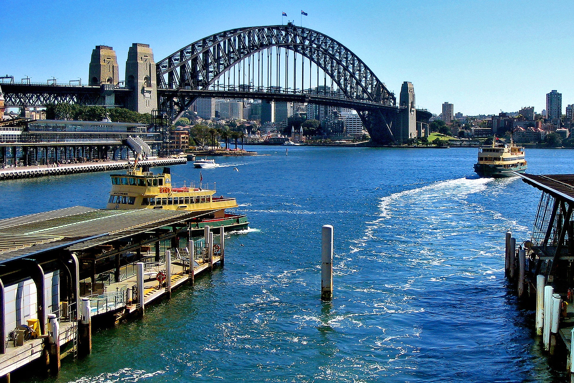 Ferries crossing Sydney harbor.