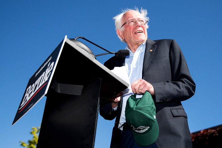 Bernie Sanders at a podium.