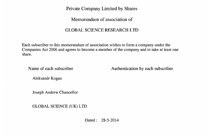 A screenshot from Global Science Research’s certificate of incorporation.