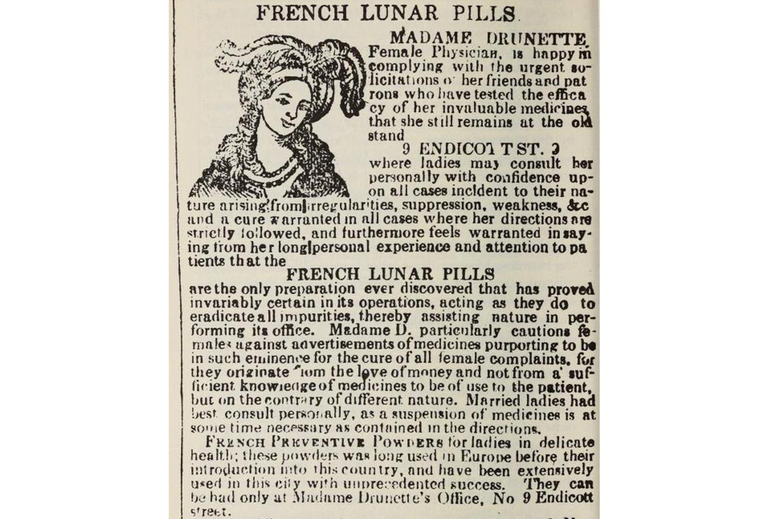 Newspaper clipping titled "French Lunar Pills"