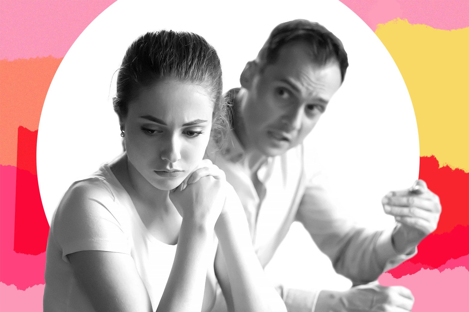 A man talking to a young woman who is disappointed in what she's hearing.