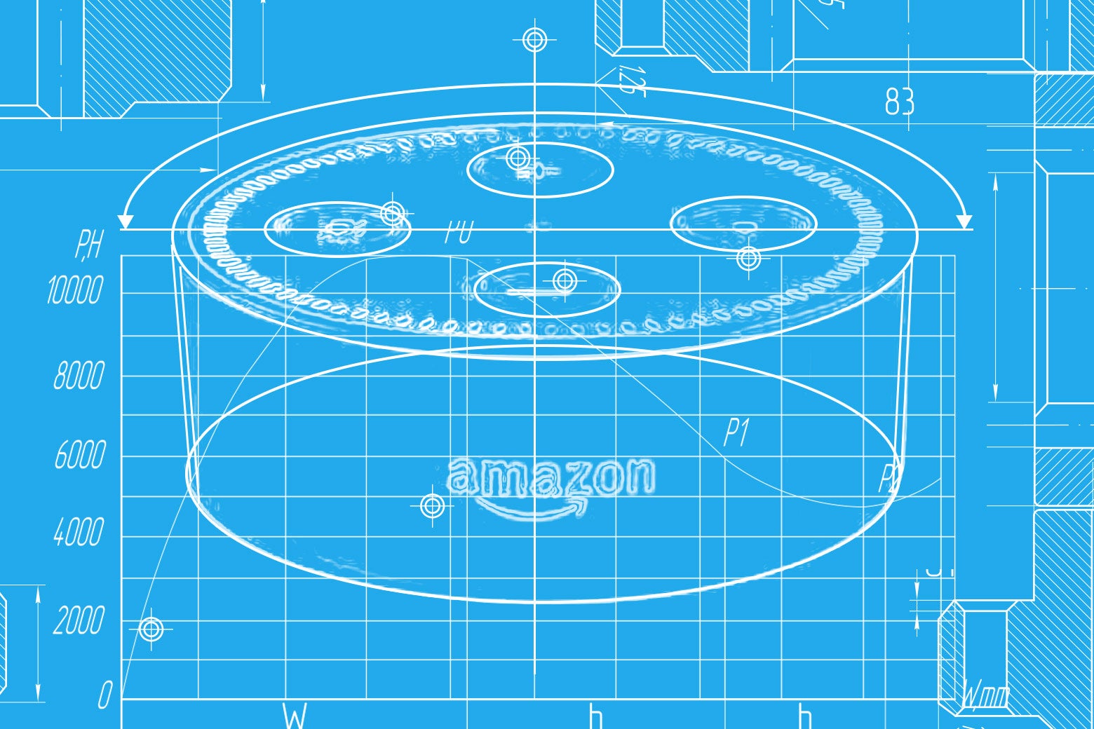 Blueprint illustration of Amazon Echo Dot.
