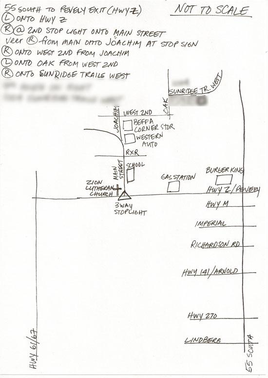 A minimal, hand-drawn map of Highway 55.