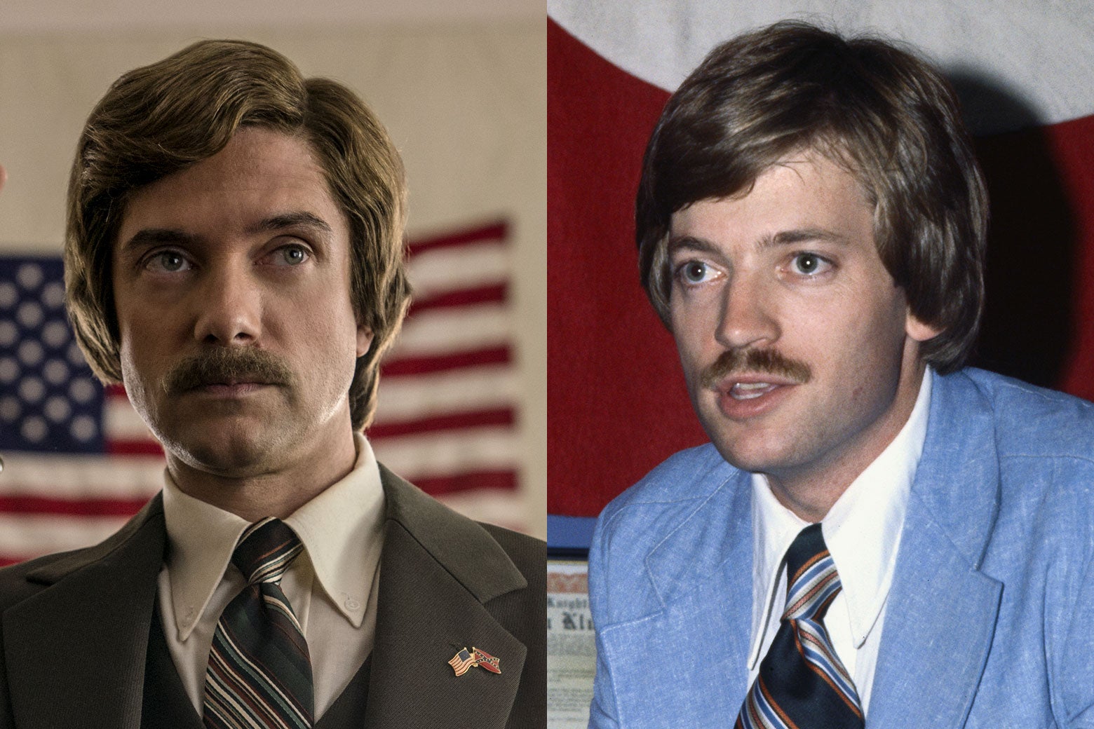 Topher Grace as David Duke and David Duke in 1978.