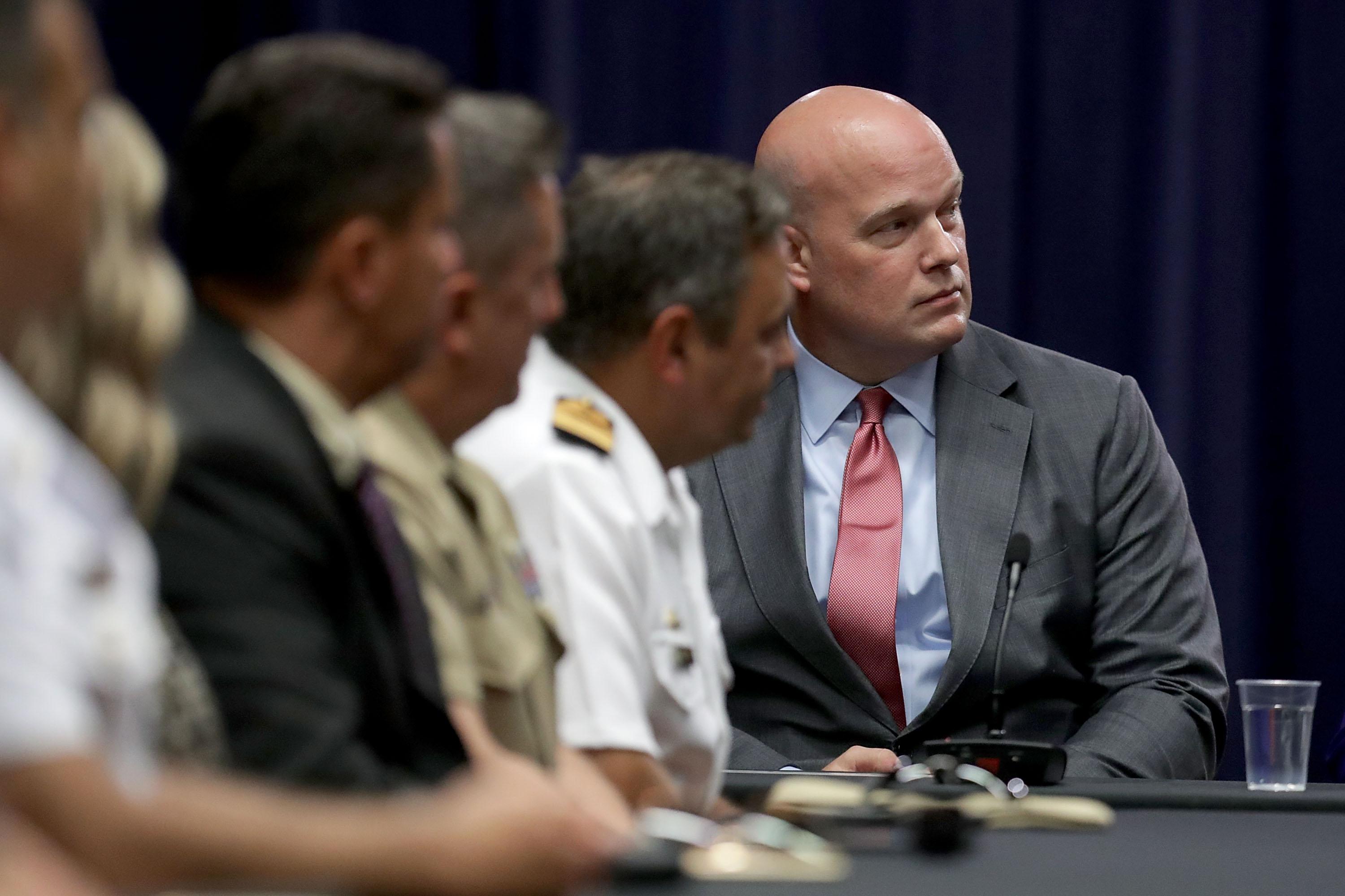 Department of Justice Chief of Staff Matt Whitaker participates in a round table event with the Joint Interagency Task Force.