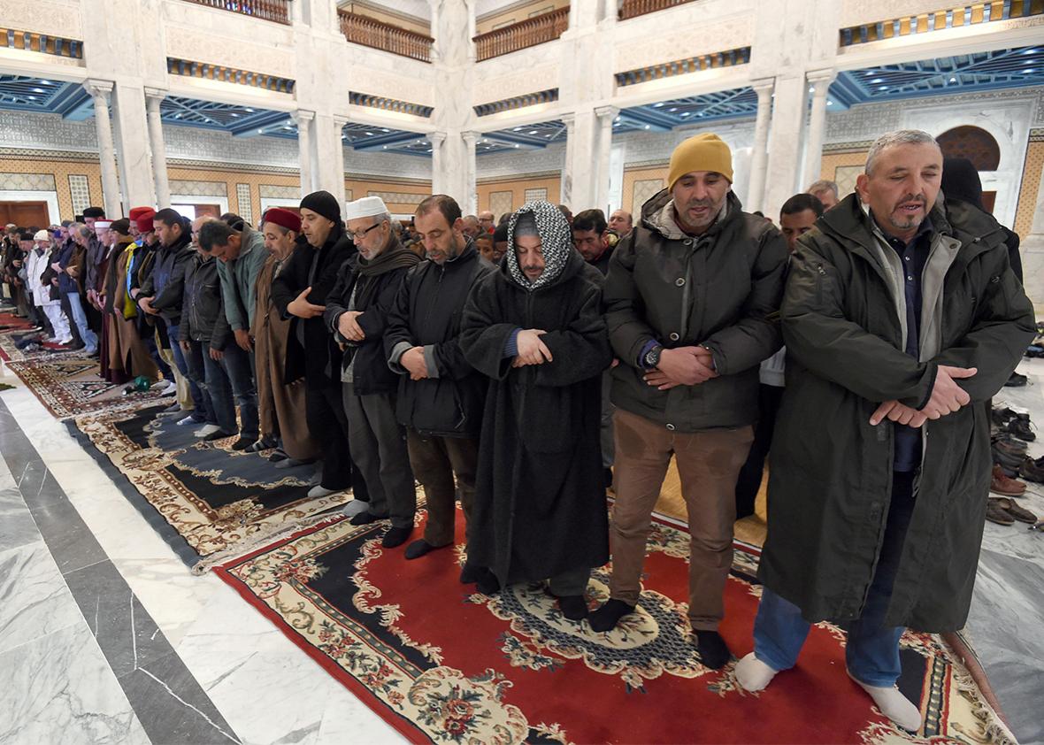 Tunisian Muslims pray for rain at a mosque in the capital Tunis, Jan. 17, 2016