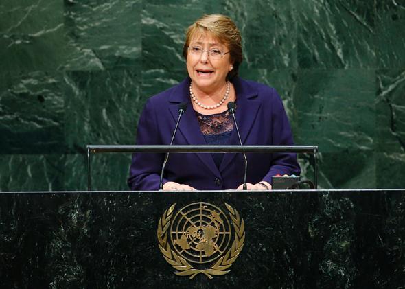 Chilean President Michelle Bachelet addresses the  United Nations General Assembly in New York, on Sept. 24, 2014