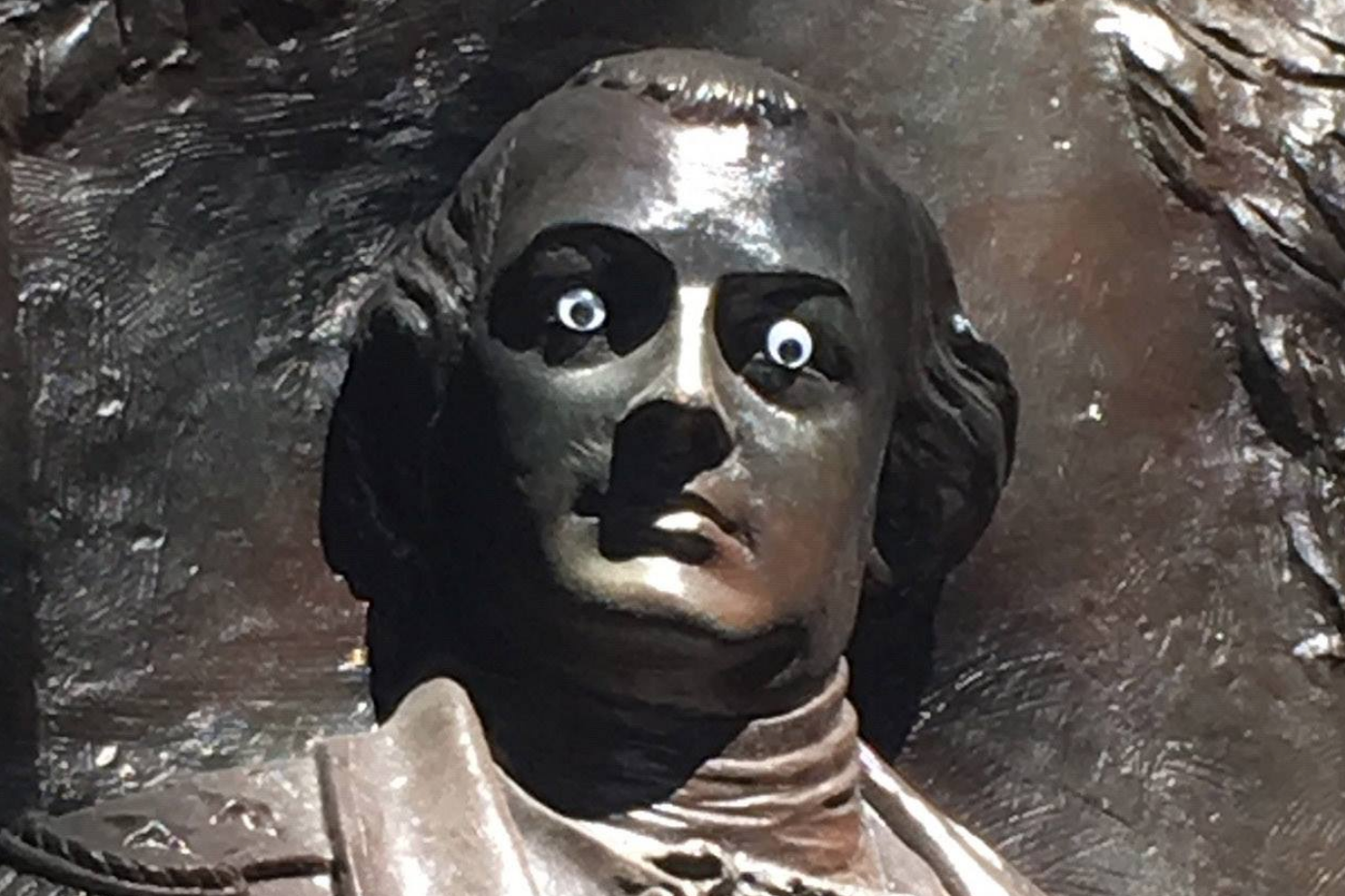 The photo posted on October 11, 2018 by the City of Savannah Government showing “googly eyes” on a statue of Nathanael Greene, a Revolutionary War general.