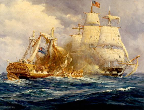 Anton Otto painting depicting the first victory at sea by USS Constitution over HMS Guerriere.