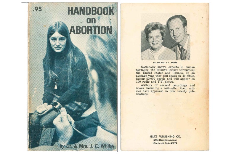 The cover of the Handbook on Abortion, featuring a photo of Marie Willke, wearing a mini-skirt and looking worried, and the back cover, featuring Jack and Barbara Willke.