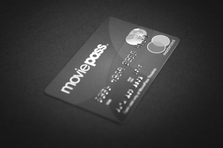 A black-and-white photo of a MoviePass card.