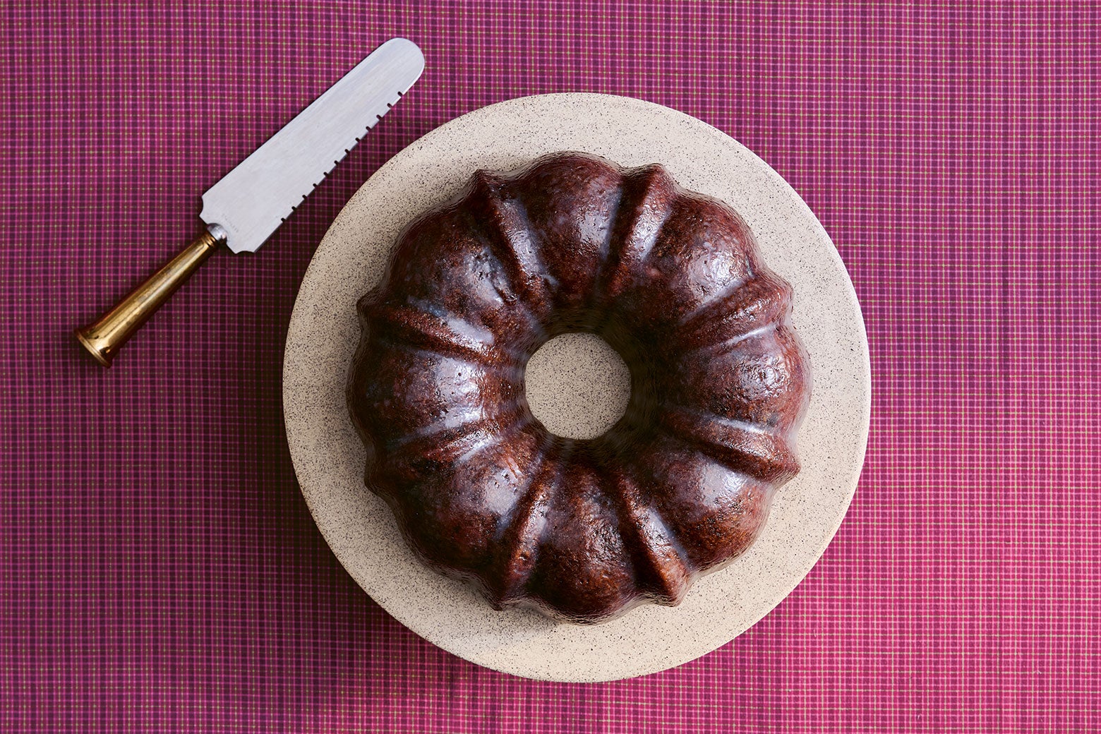 recipes A bundt cake with a knife.