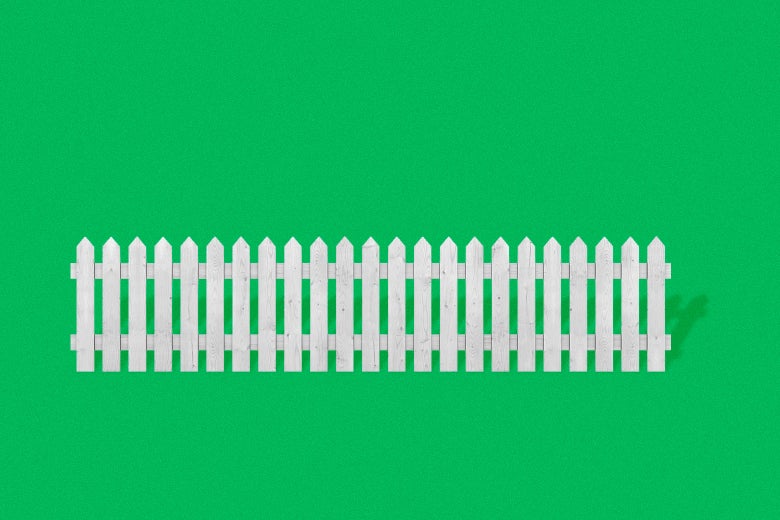 A fence seen on a green background