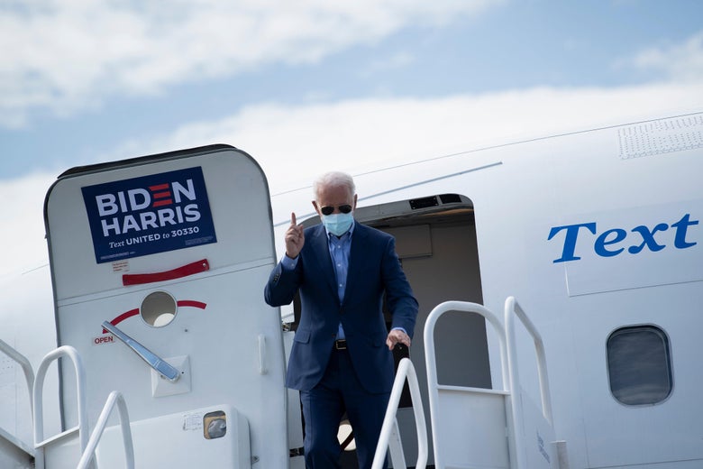 Democratic presidential candidate Joe Biden arrives at McCarran International Airport October 9, 2020, in Las Vegas, Nevada.