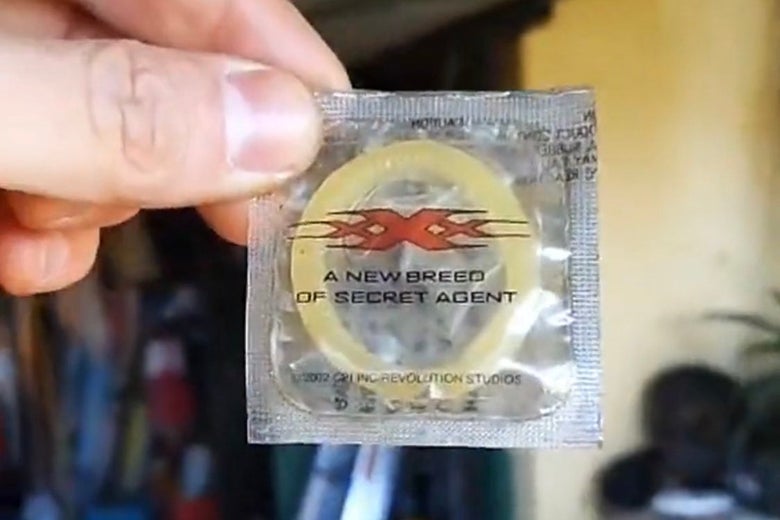 A xXx-branded condom that reads, "a new breed of secret agent."