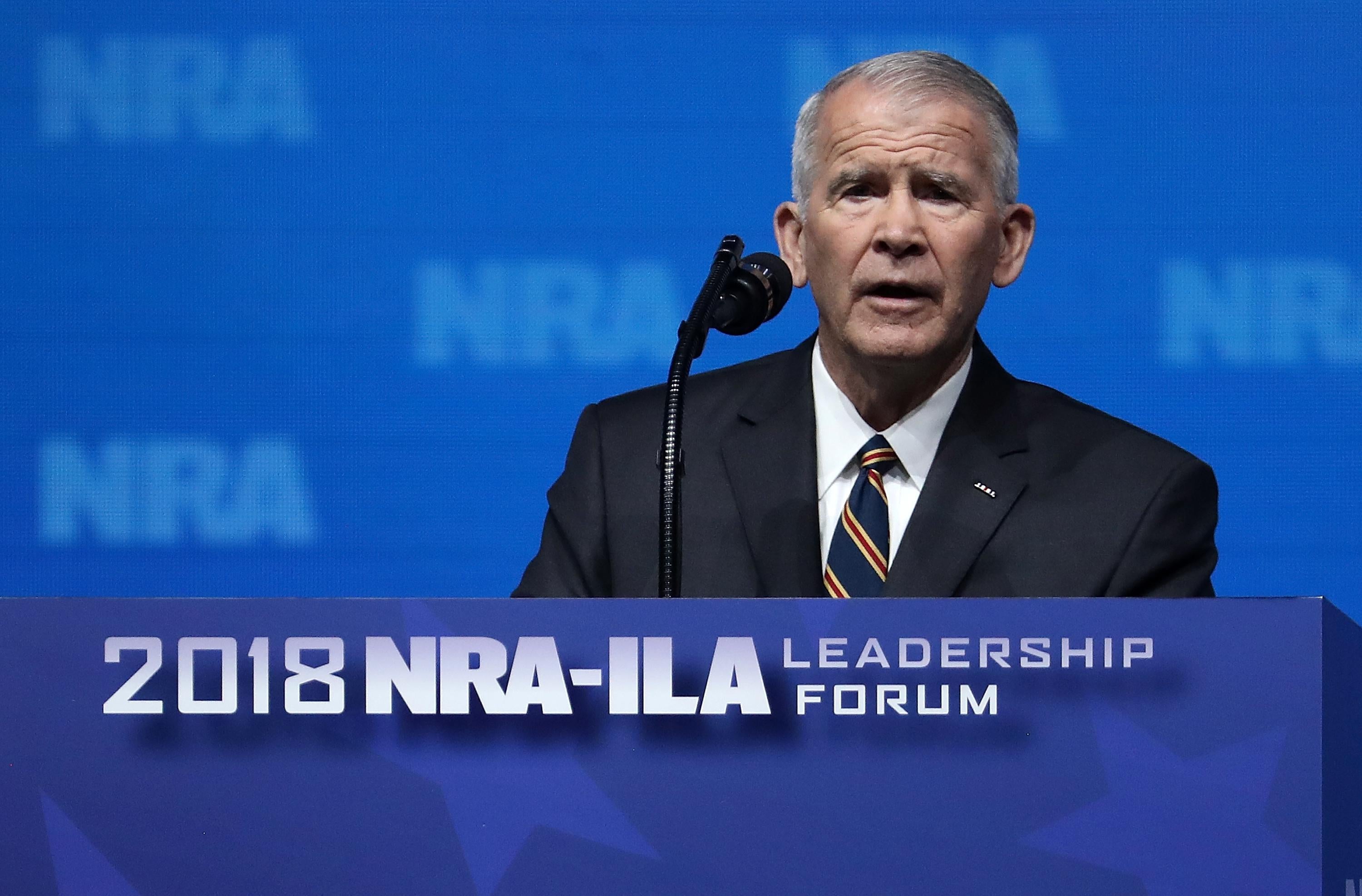 Oliver North speaks at the NRA-ILA Leadership Forum during the NRA Annual Meeting & Exhibits at the Kay Bailey Hutchison Convention Center on May 4, 2018 in Dallas, Texas.