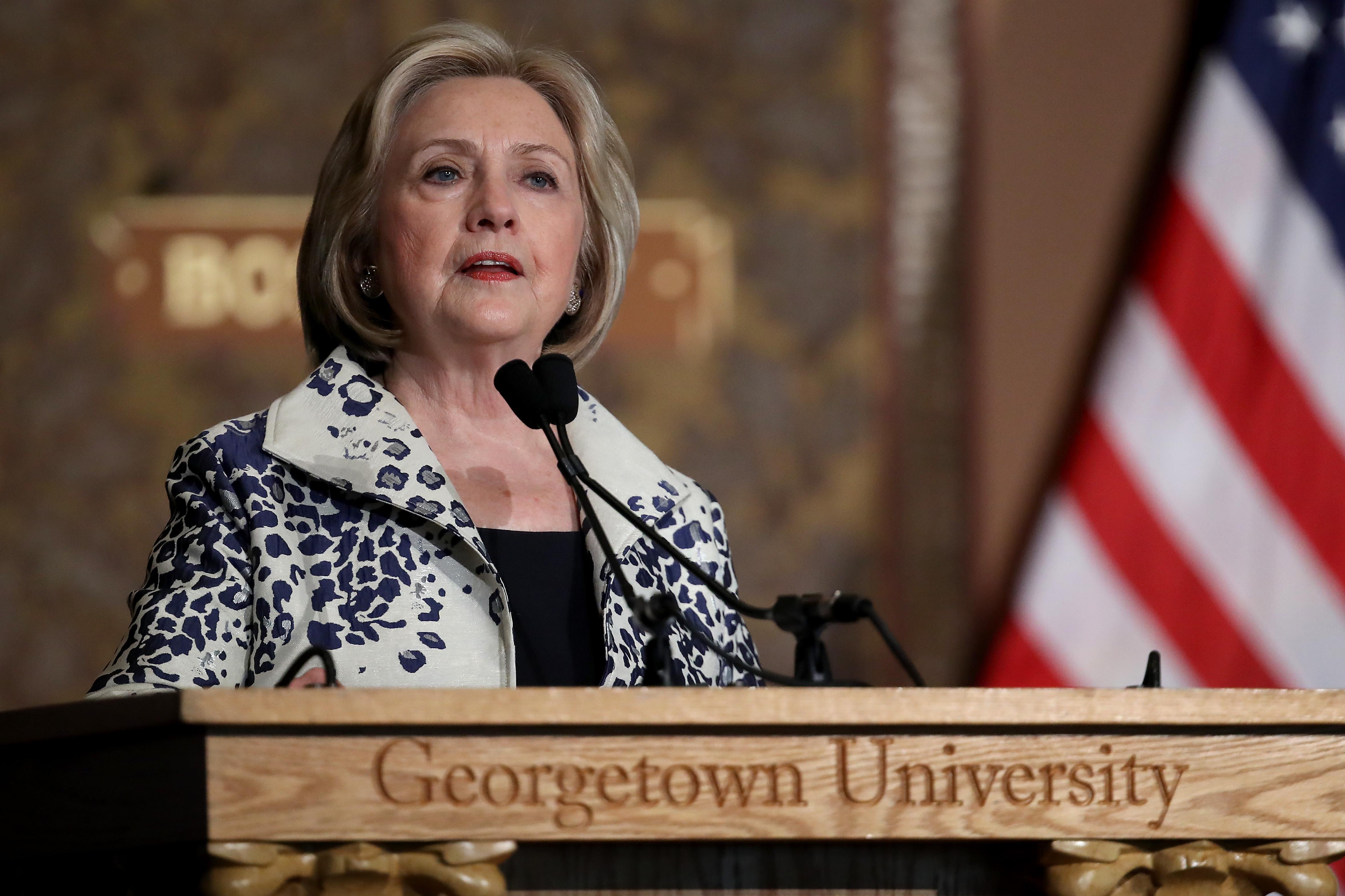 Former Secretary of State Hillary Clinton speaks at Georgetown University September 27, 2019 in Washington, D.C.