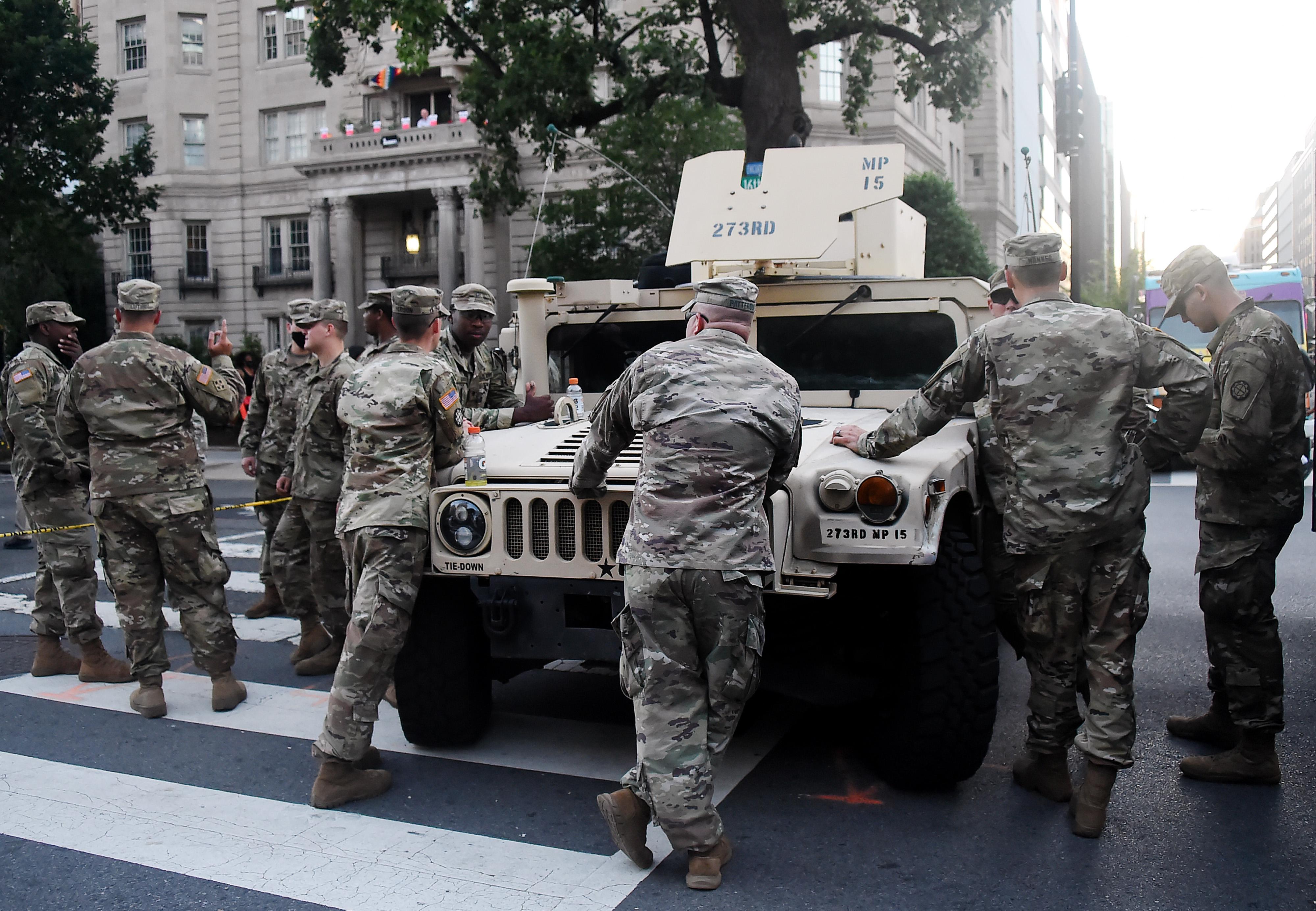 Members of the National Guard stationed near the White House on June 7, 2020.