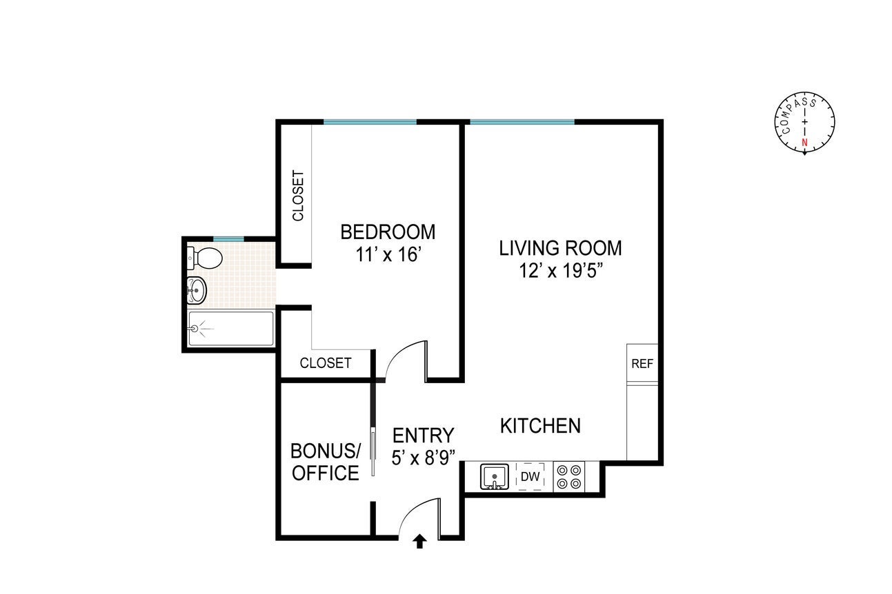 Apartment floor plan showing a bonus office