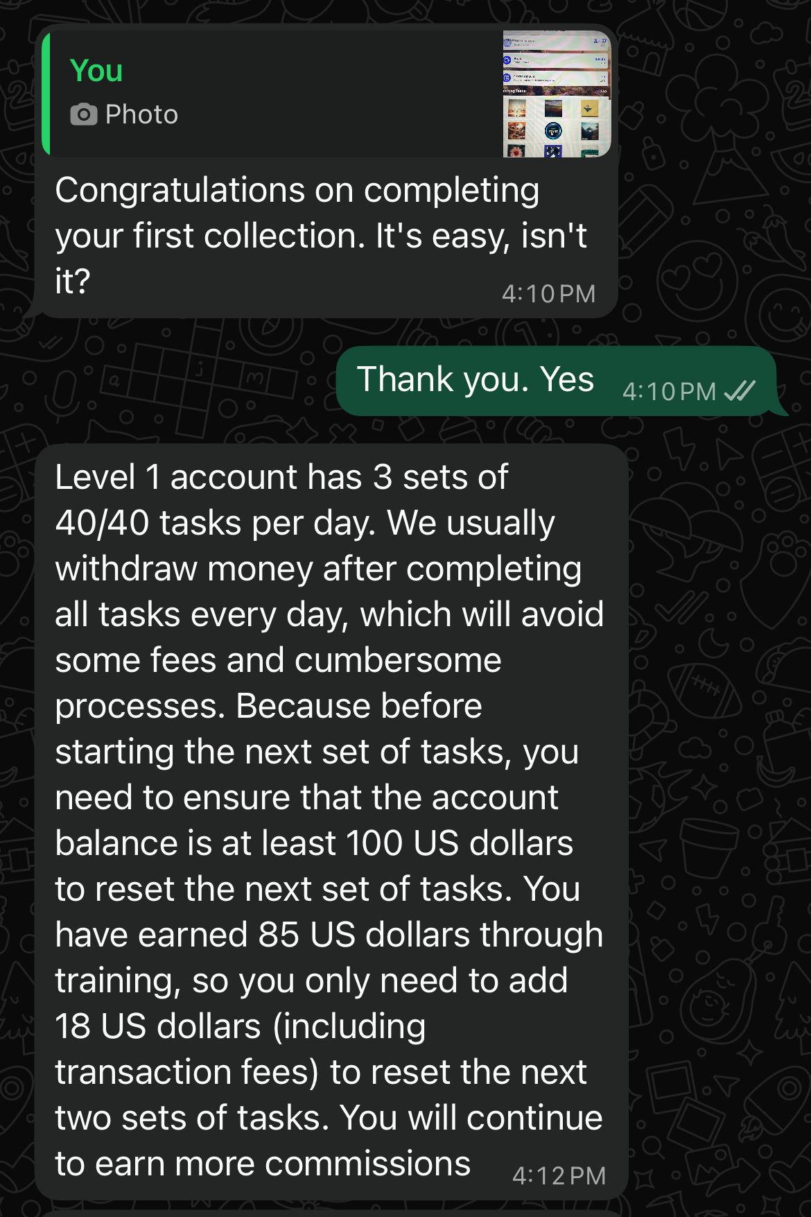 Conversación de texto de WhatsApp en la que el