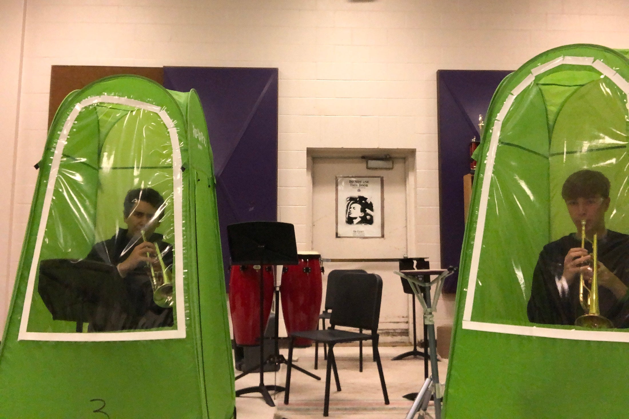 Band kids in green tents an interview with two of the students about