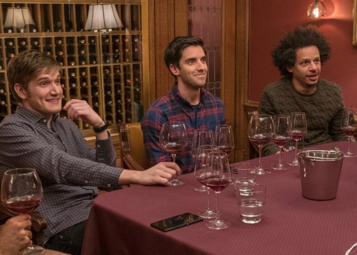 In Rough Night, Paul W. Downs saves the emasculated boyfriend trope.