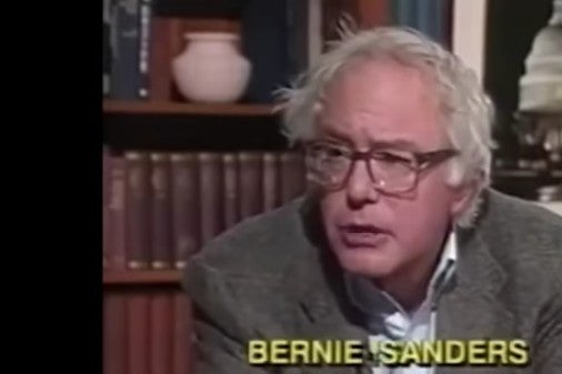 Screenshot of a video of Bernie Sanders speaking on TV in 1990.