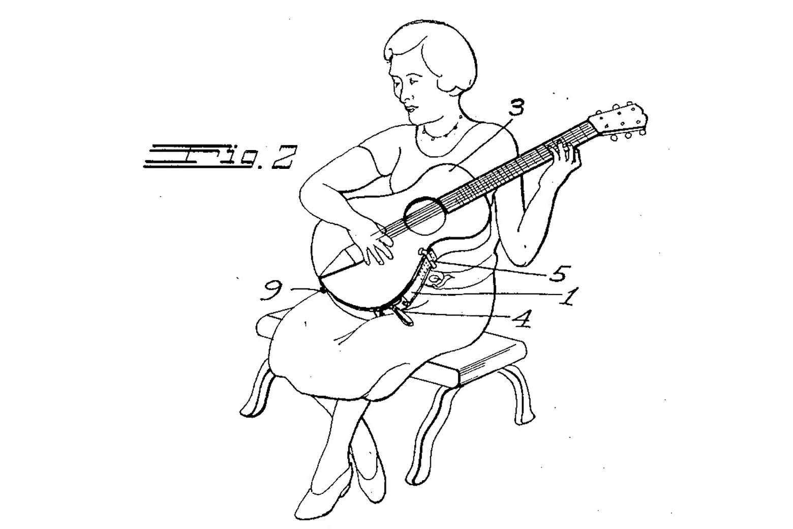 A drawing of a woman playing classical guitar.