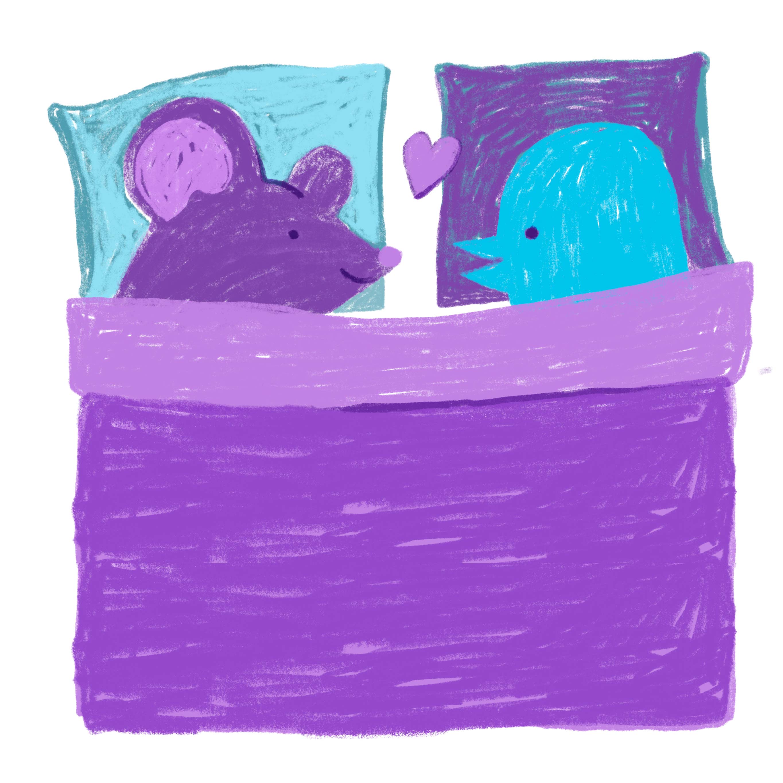 A purple rat in bed with the Twitter bird.