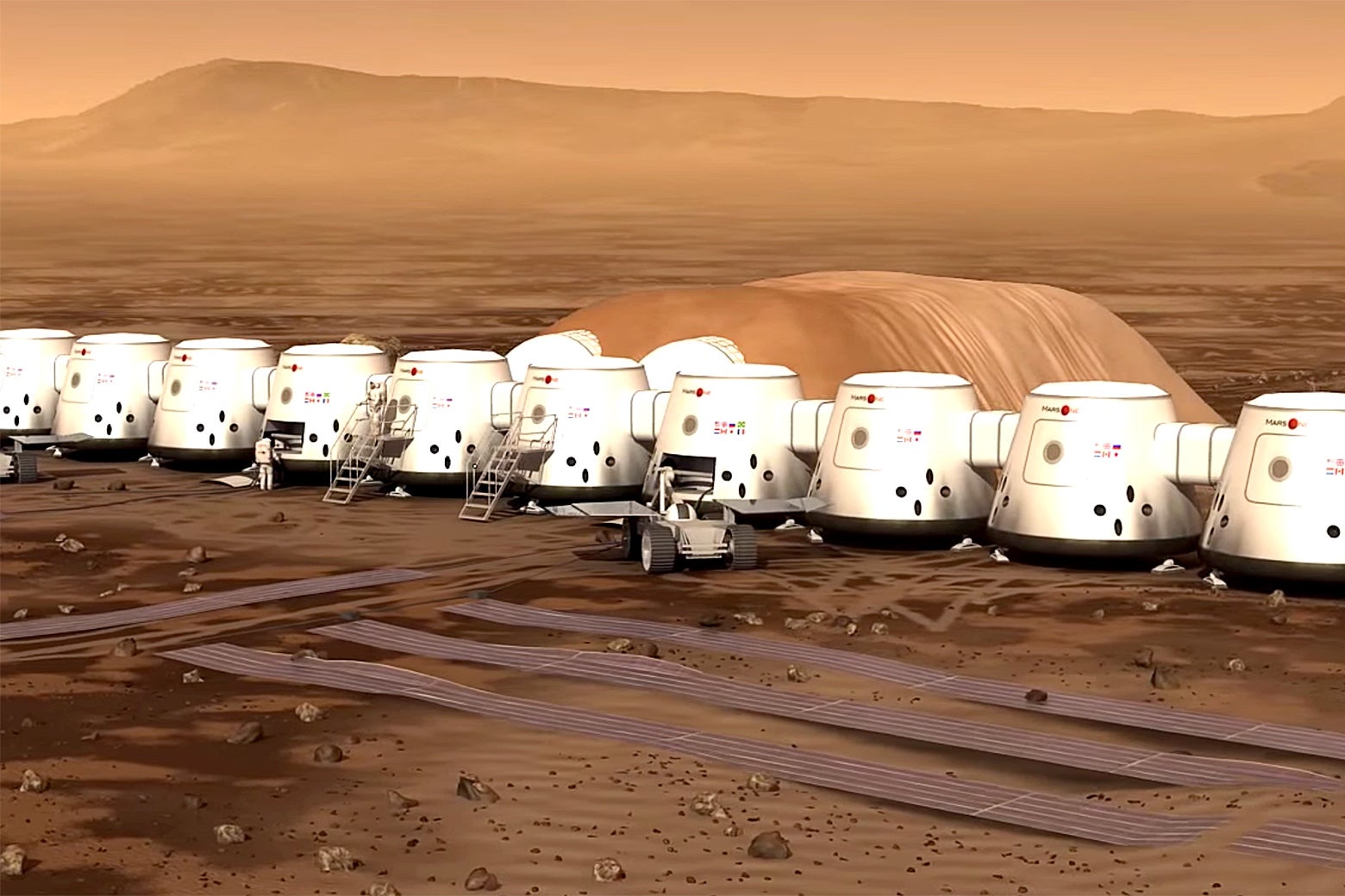 An animated concept of Mars One's future settlement on Mars.
