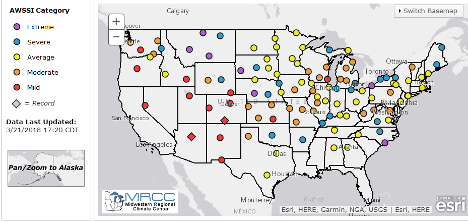 Midwestern Regional Climate Center index for Wednesday.