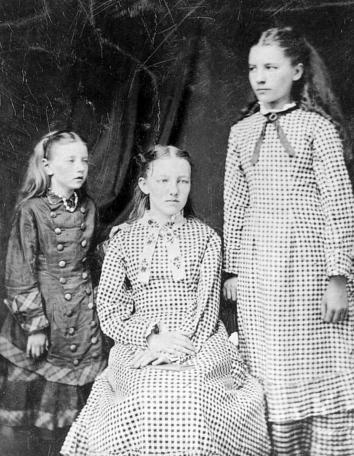The first known photograph of the three eldest Ingalls sisters, taken around 1879