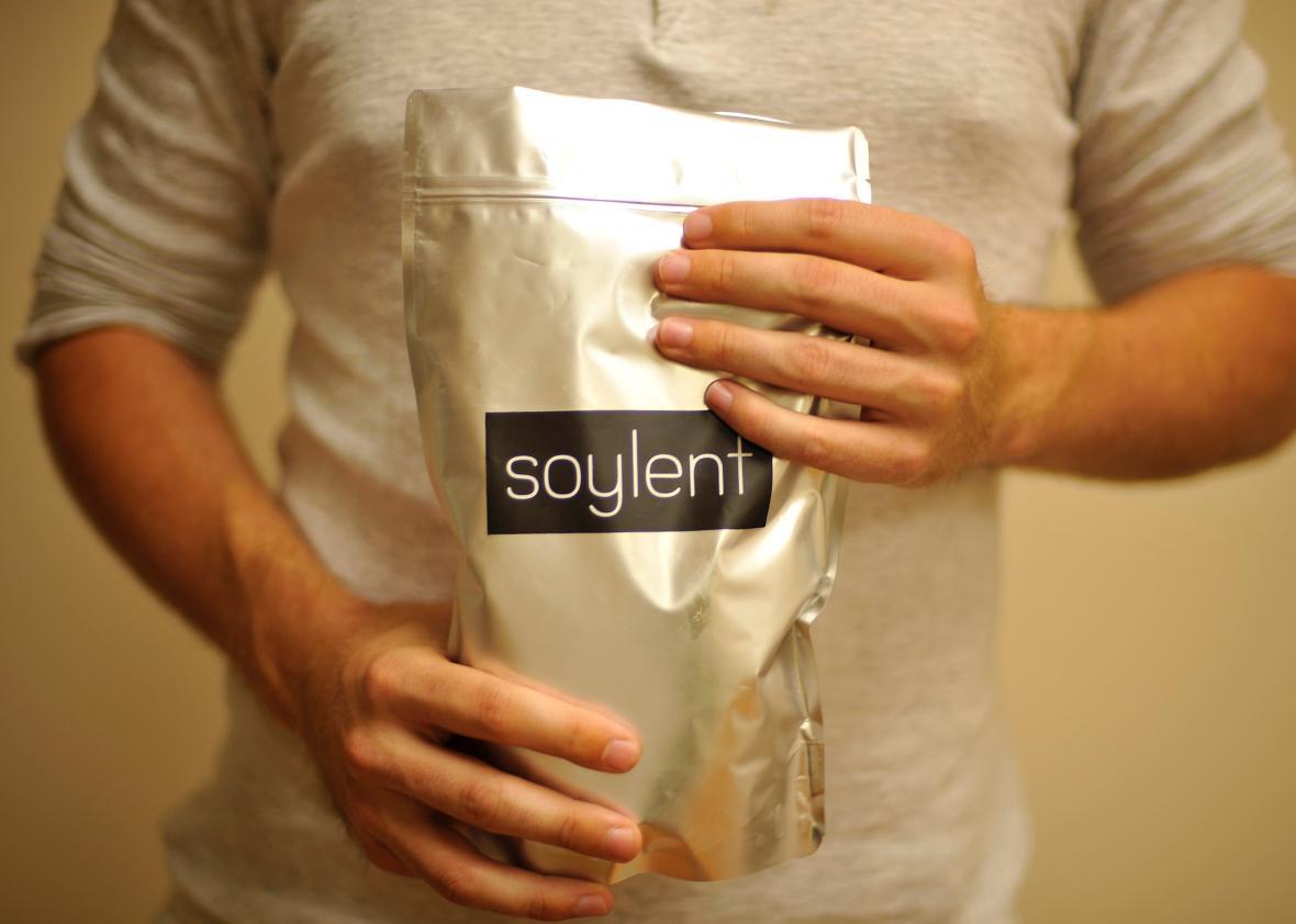 Soylent CEO Rob Rhinehart holds a bag
