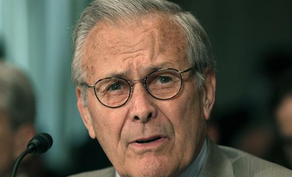 Former Defense Secretary Donald Rumsfeld testifies during a Senate Foreign Relations hearing.