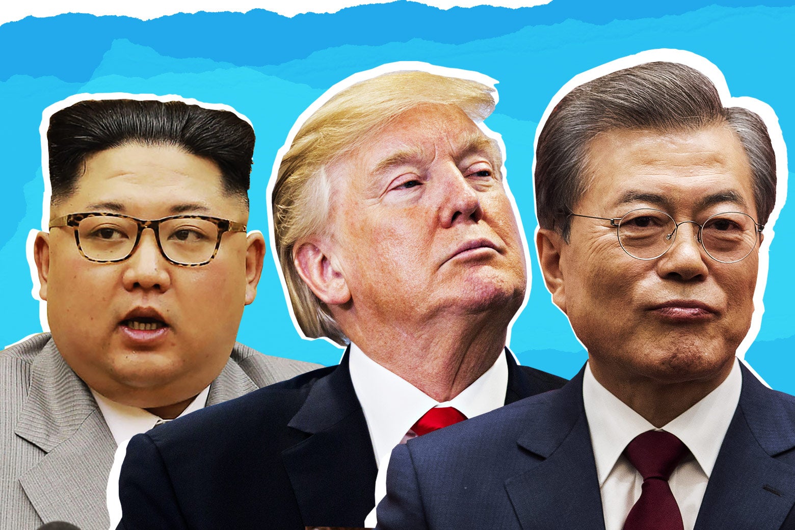 Kim Jong Un, Donald Trump, and Moon Jae-in.