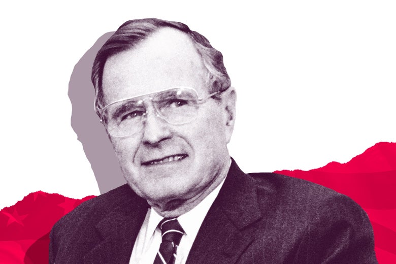 George H.W. Bush with U.S. flag.